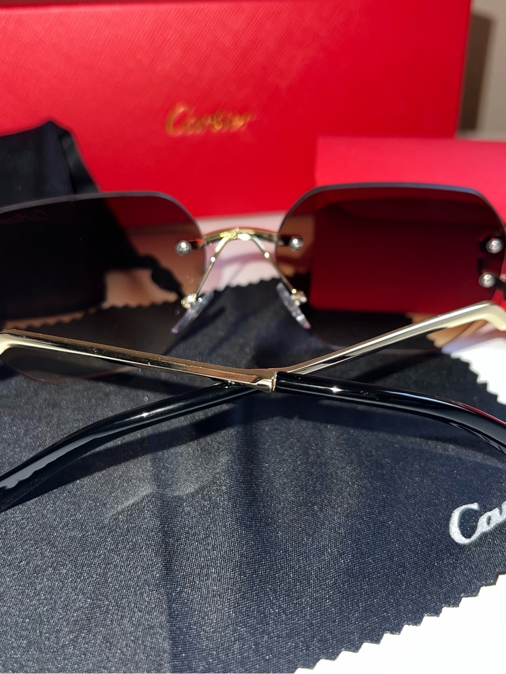 Cartier Rimless Sunglasses with Black Gradient Lenses and Gold Frame